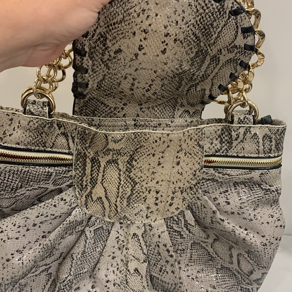 Betsey Johnson 🐍 Python Leather Shoulder Bag with Metal Gold Chains - Picture 10 of 14